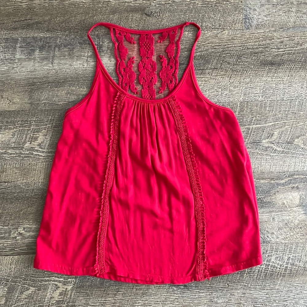 Red lace razor back tank